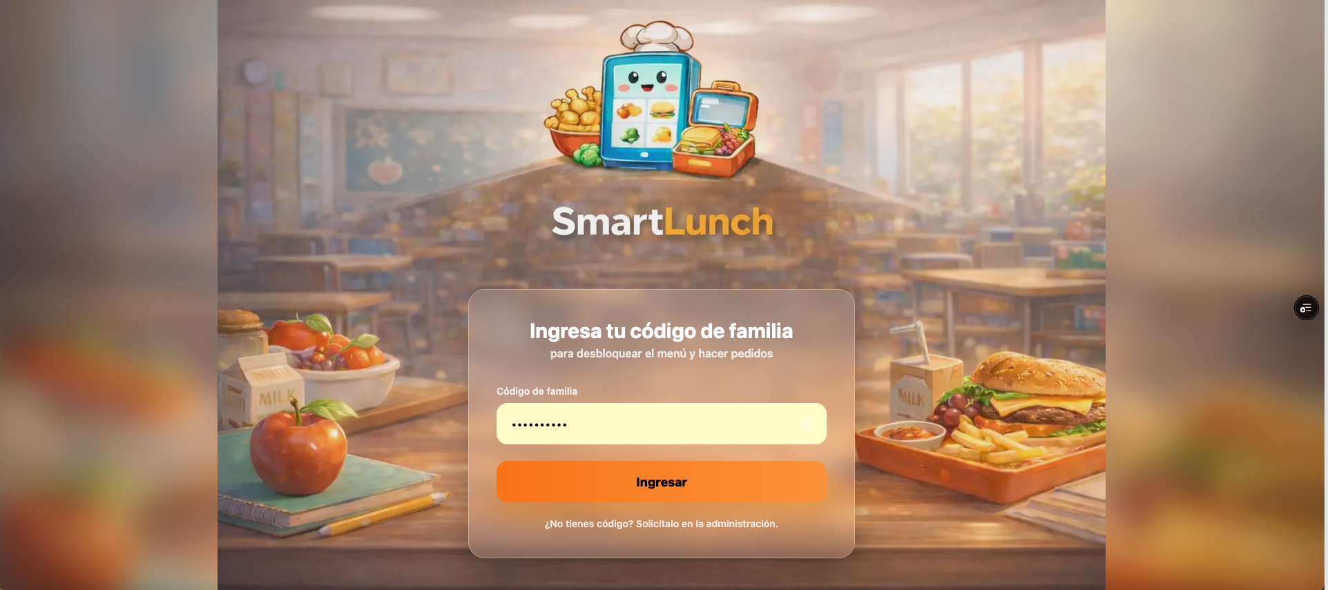 Vista frontal del kiosco SmartLunch