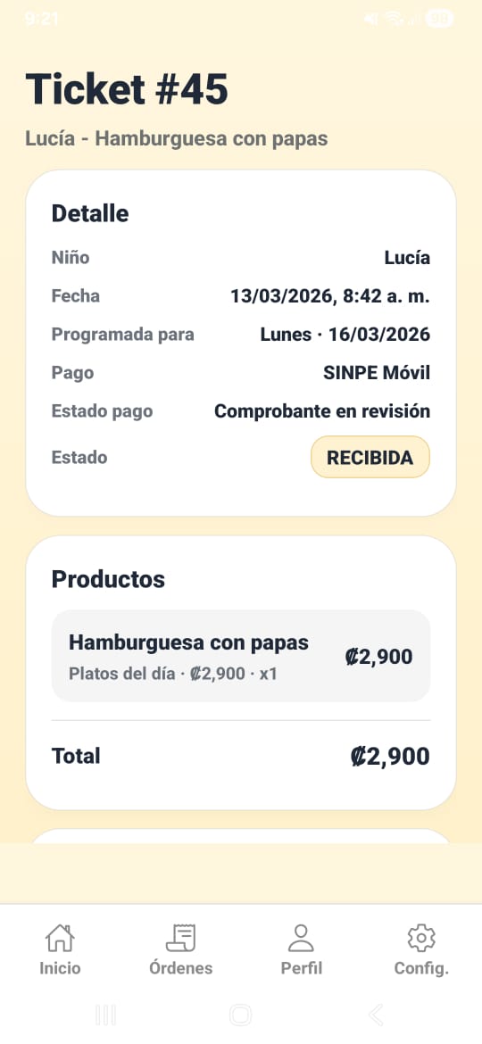 Vista previa de pedidos en SmartLunch